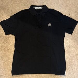 Stone Island Black Polo with Signature Compass Badge